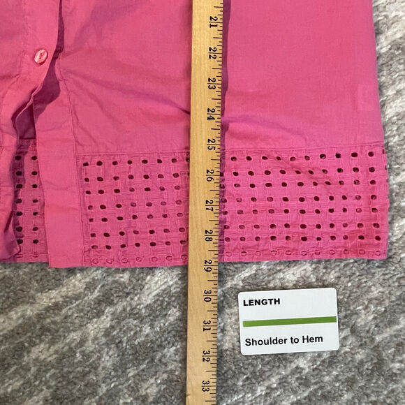 Susan Graver Tunic Blouse Women‎ Size M Pink Raglan 3/4 Sleeve Button-Front - Picture 3 of 13